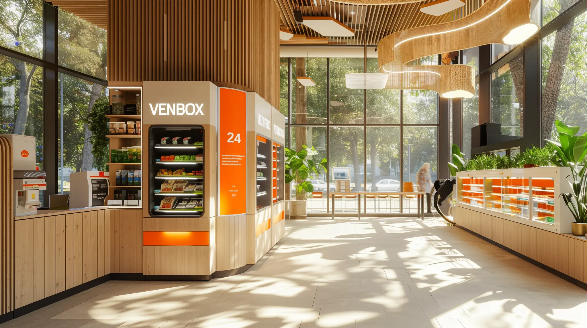 VENBOX smart retail system placed inside a bright premium venue with natural materials.