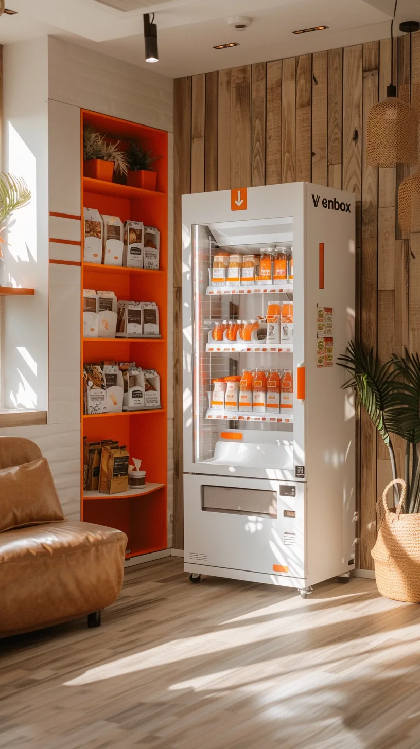 VENBOX smart retail machine integrated into a warm wood hospitality interior.